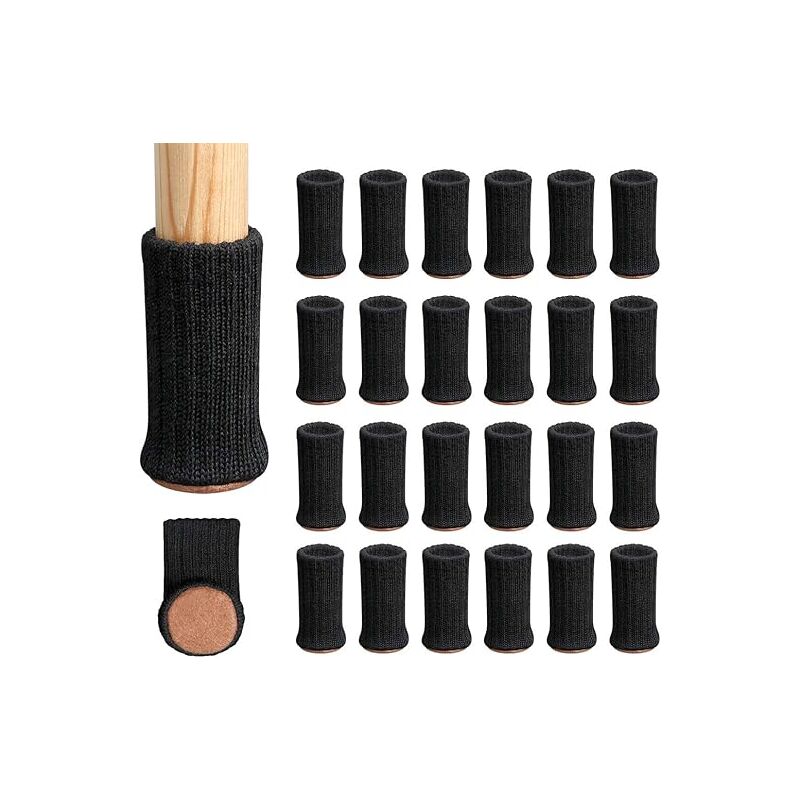Linghhang - 24pcs Chair Leg Socks, Furniture Feet, Non-Slip Chair Leg Caps for Fits 1' to 2' Diameter Chair Legs, Black