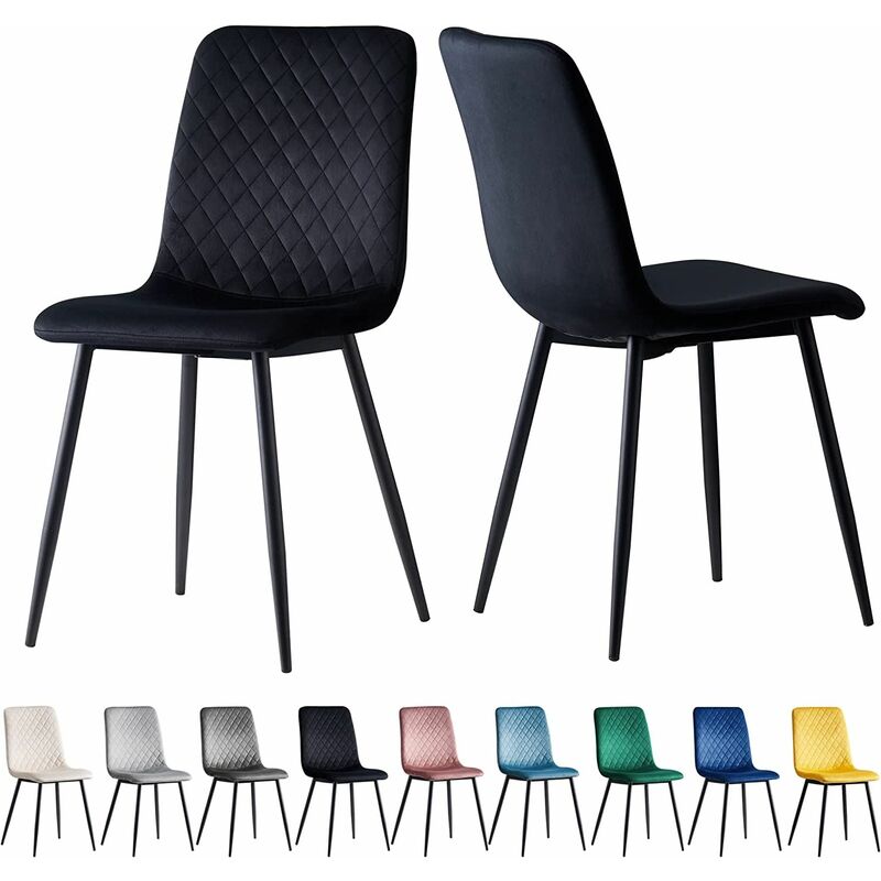 Mcc Direct - Set of 2 Designer Velvet Fabric Dining Chairs Metal Legs Lexi Chairs black