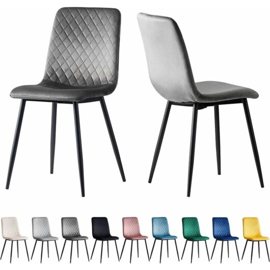 Mcc Direct - Set of 2 Designer Velvet Fabric Dining Chairs Metal Legs Lexi Chairs dark grey