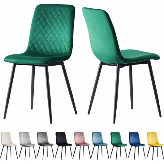 Mcc Direct - Set of 2 Designer Velvet Fabric Dining Chairs Metal Legs Lexi Chairs green