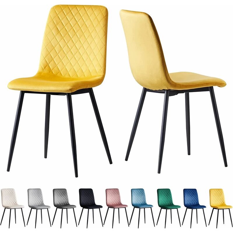 Mcc Direct - Set of 2 Designer Velvet Fabric Dining Chairs Metal Legs Lexi Chairs yellow