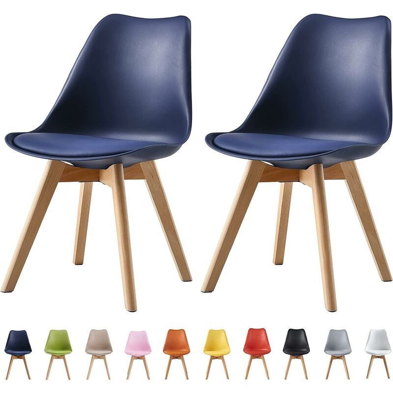 Mcc Direct - Set of 2 Dining Chairs Designer Side Chairs Wooden Home Office Commercial eva blue