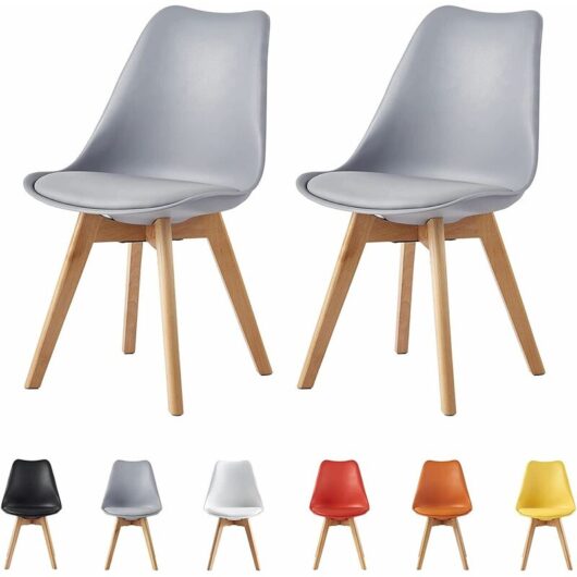 Mcc Direct - Set of 2 Dining Chairs Designer Side Chairs Wooden Home Office Commercial eva grey