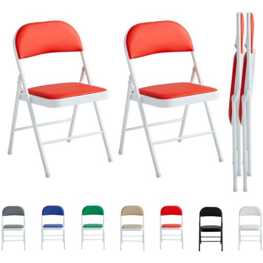 Mcc Direct - Set of 2 Faux Leather Foldable Chair with Metal Frame and Padded Seat red