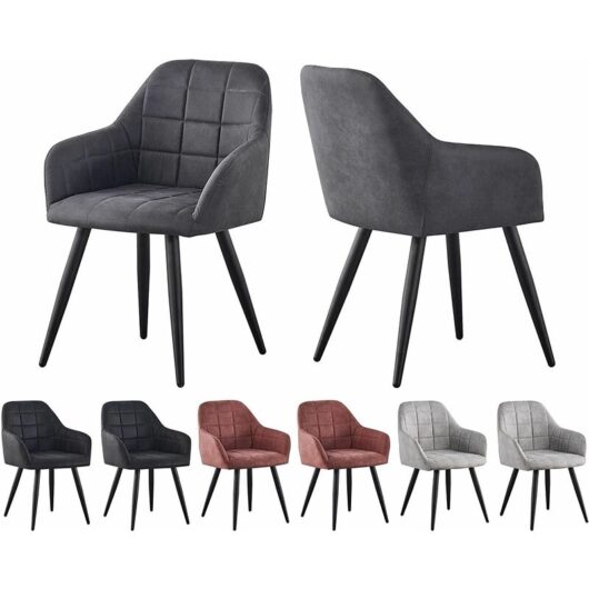 Mcc Direct - Set of 2 Faux Matte Suede Leather Dining Chairs Accent home & restaurants Adrian dark grey