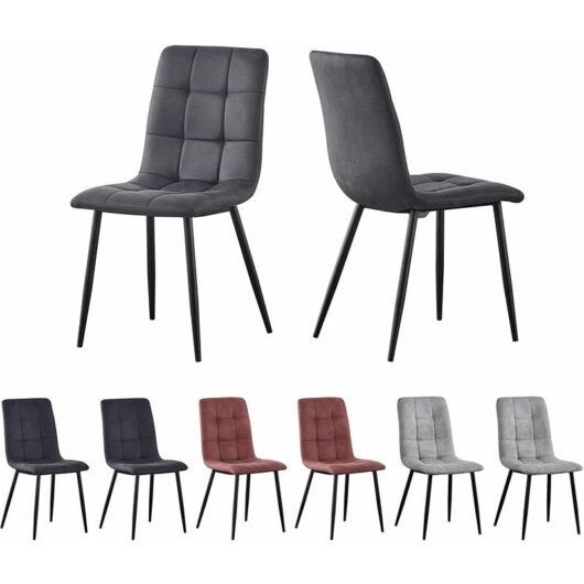 Mcc Direct - Set of 2 Faux Matte Suede Leather Dining Chairs home & restaurants Henri dark grey