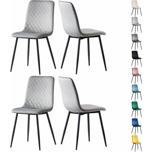 Mcc Direct - Set of 4 Designer Velvet Fabric Dining Chairs Metal Legs Lexi Chairs light grey