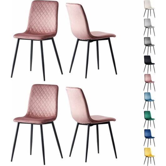 Mcc Direct - Set of 4 Designer Velvet Fabric Dining Chairs Metal Legs Lexi Chairs pink