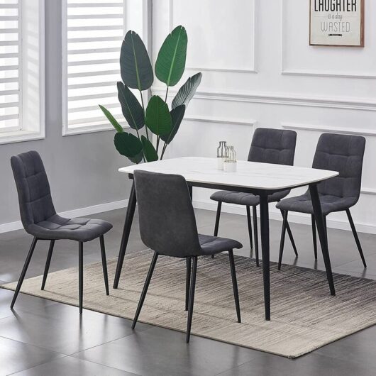 Mcc Direct - Set of 4 Faux Matte Suede Leather Dining Chairs home & restaurants Henri dark grey