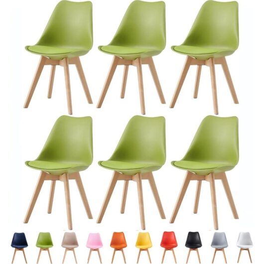 Mcc Direct - Set of 6 Dining Chairs Designer Side Chairs Wooden Home Office Commercial eva green