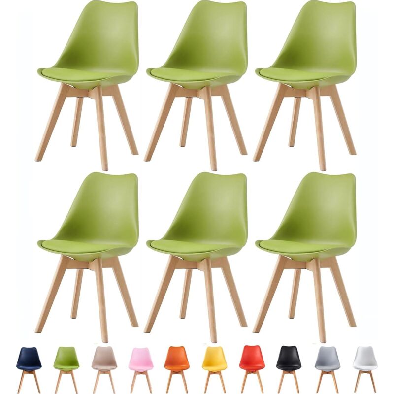 Mcc Direct - Set of 6 Dining Chairs Designer Side Chairs Wooden Home Office Commercial eva green