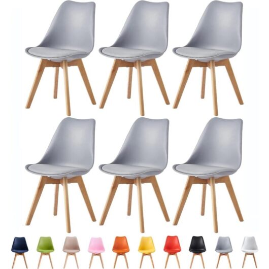 Mcc Direct - Set of 6 Dining Chairs Designer Side Chairs Wooden Home Office Commercial eva grey