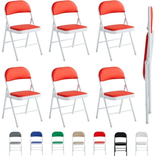 Mcc Direct - Set of 6 Faux Leather Foldable Chair with Metal Frame and Padded Seat red