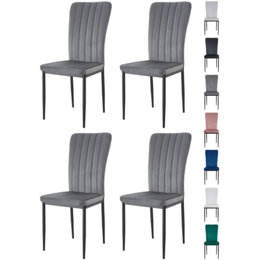 Mcc Direct - Velvet Padded Seat Dining Chairs with Metal Legs new elle dark grey 4