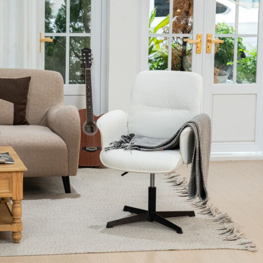 Meubles Cosy - Ergonomic office chair in white terry cloth, armchair, adjustable height, 360° swivel