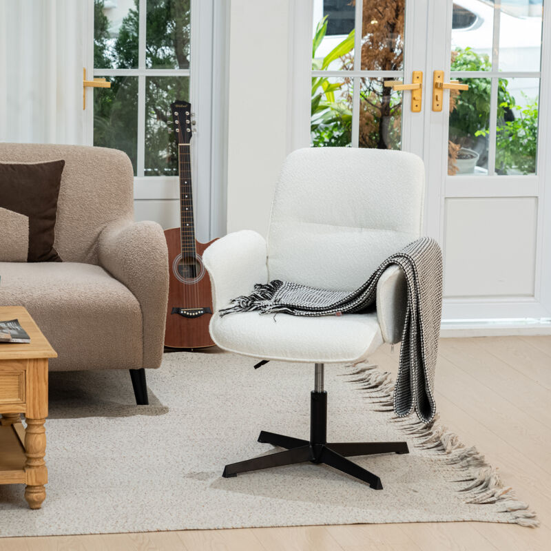 Meubles Cosy - Ergonomic office chair in white terry cloth, armchair, adjustable height, 360° swivel