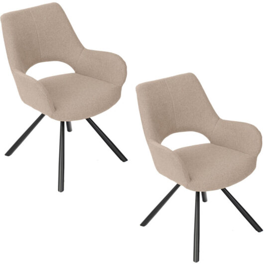 Meubles Cosy - Set of 2 Scandinavian Dining Room Chairs Cross Chair in Beige Fabric