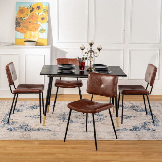 Meubles Cosy - Set of 4 Vintage Industrial Dining Chairs in Reddish Brown Microfiber Fabric