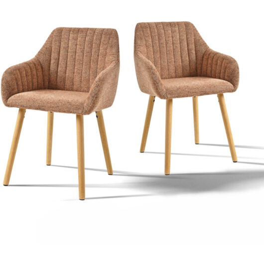 Minimalist dining chairs with comfortable backrests, ergonomic armrests and sturdy wooden legs - Set of 2 - Brown
