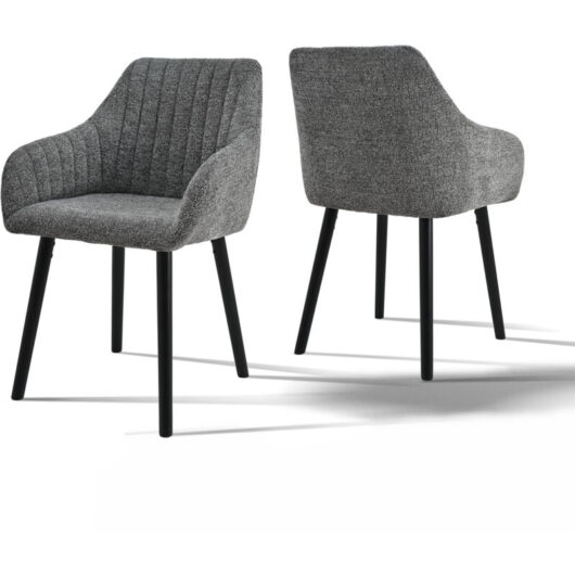 Minimalist dining chairs with comfortable backrests, ergonomic armrests and sturdy wooden legs - Set of 2 - Gray/Green