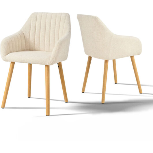 Minimalist dining chairs with comfortable backrests, ergonomic armrests and sturdy wooden legs - Set of 2 - white