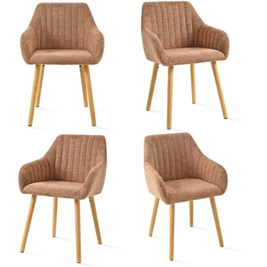 Minimalist dining chairs with comfortable backrests, ergonomic armrests and sturdy wooden legs - Set of 4 - Brown