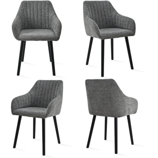 Minimalist dining chairs with comfortable backrests, ergonomic armrests and sturdy wooden legs - Set of 4 - Gray/Green