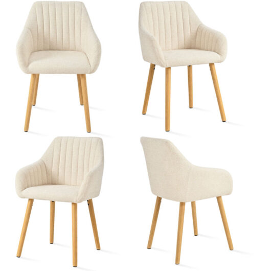 Minimalist dining chairs with comfortable backrests, ergonomic armrests and sturdy wooden legs - Set of 4 - white-Chenille