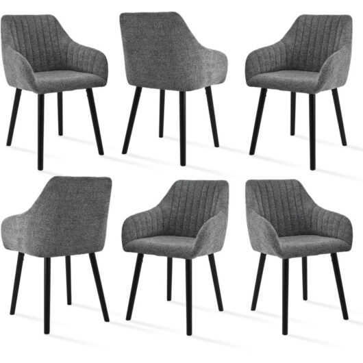 Minimalist dining chairs with comfortable backrests, ergonomic armrests and sturdy wooden legs - Set of 6 - Gray/Green