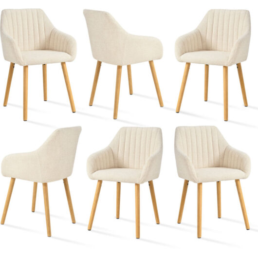 Minimalist dining chairs with comfortable backrests, ergonomic armrests and sturdy wooden legs - Set of 6 - white