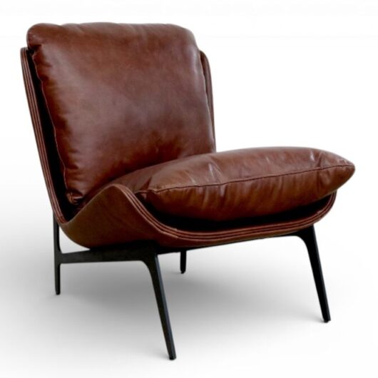 Modern Brown Leather Accent Chair Mid-Century Lounge Chair