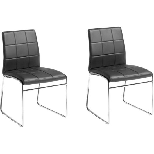 Modern Set of 2 Faux Leather Conference Chairs Biscuit Back Sled Base Meeting Room Dining Room Black Kiron