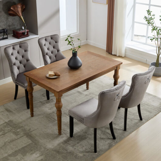 Modern Set of 4 Upholstered Velvet Dining Chairs, Button Tufted Kitchen Lounge Chairs with Solid Wood Legs, Riveted Trim and Knocker Ring, for Dining