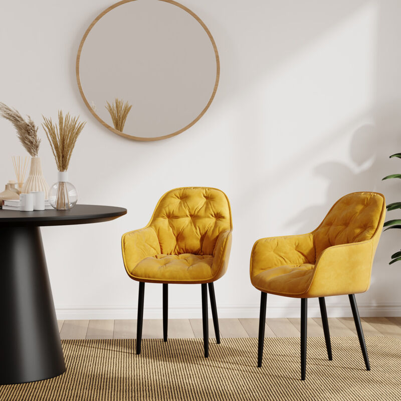 More4homes - anika modern velvet dining chair padded seat metal leg kitchen 8 pcs (Mustard)