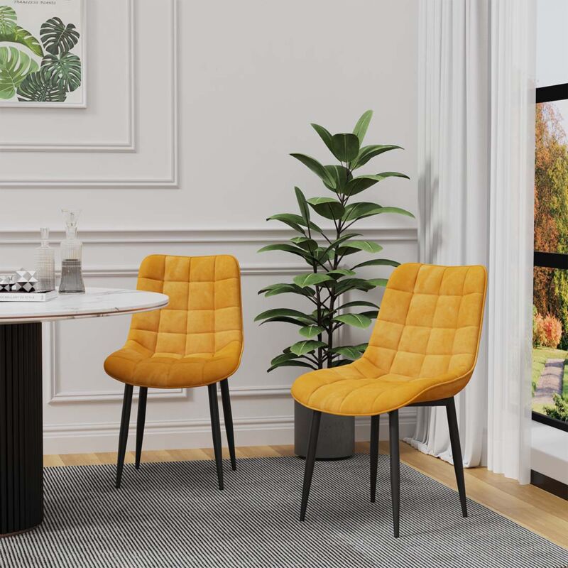 More4homes - nova modern velvet dining chair padded seat metal leg kitchen 6 pcs (Mustard)