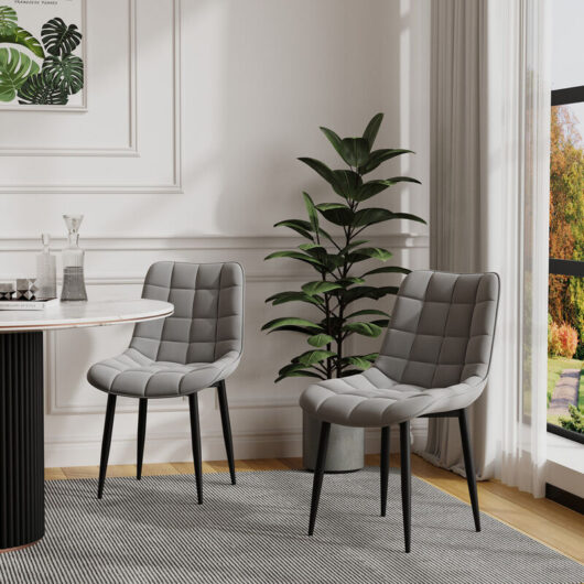 NOVA MODERN VELVET DINING CHAIR PADDED SEAT METAL LEG KITCHEN 6 PCS (Grey)