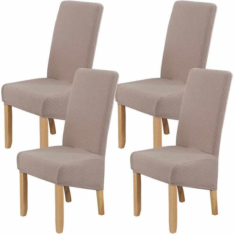 Neige - 4 Pieces Washable Printed Fabric Chair Covers for Restaurant Hotel Banquet (Khaki)