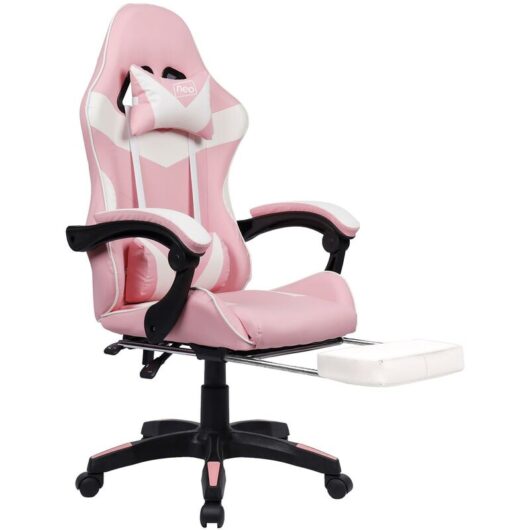 Neo Direct - Neo Pink Massage Sport Racing Gaming Office Chair With Footrest