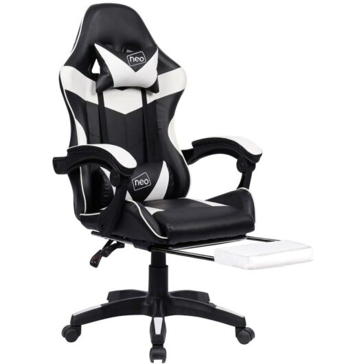 Neo Direct - Neo White Massage Sport Racing Gaming Office Chair With Footrest