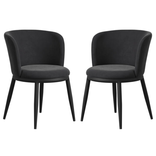 Nixa Black Velvet Dining Chairs In Pair