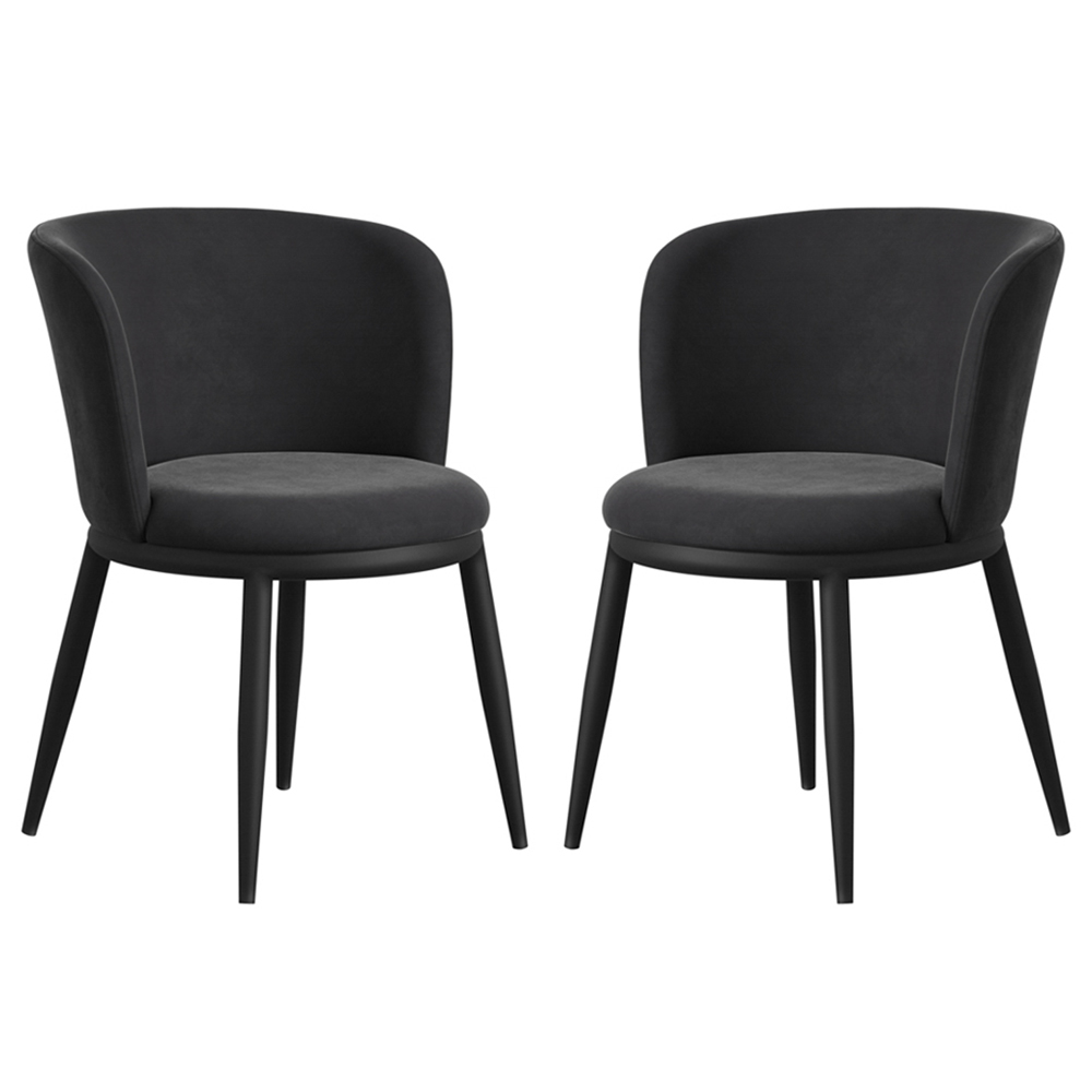 Nixa Black Velvet Dining Chairs In Pair