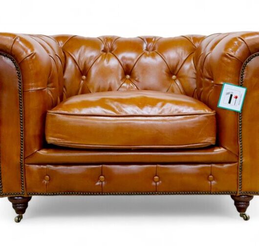 Noble Chesterfield Club Chair Vintage Tan Distressed Real Leather