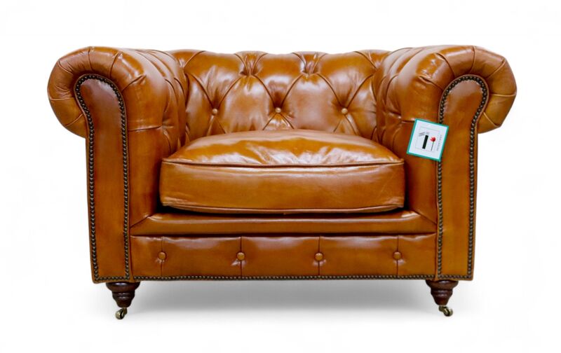 Noble Chesterfield Club Chair Vintage Tan Distressed Real Leather