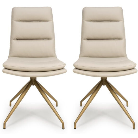 Norton Taupe Faux Leather Swivel Dining Chairs with Bronze Legs in Pair