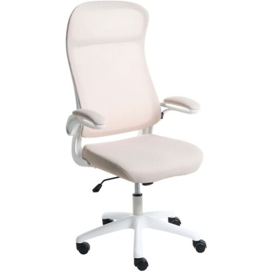 Office Chair Beige Fabric Upholstery Swivel Desk Computer Adjustable Seat Reclining Backrest NEXEL