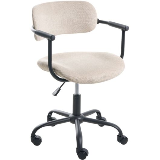 Office Chair Beige Fabric Upholstery Swivel Desk Computer Adjustable Seat Reclining Backrest VYRA