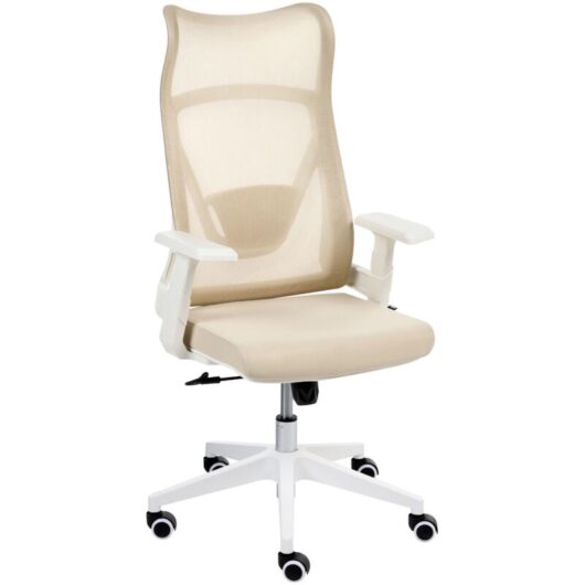 Office Chair Beige Mesh Swivel Base Adjustable Height Armrests Home Office Modern BARD