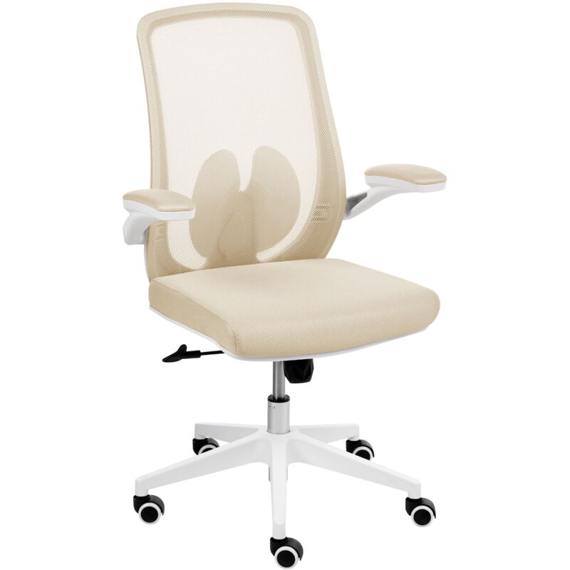Office Chair Beige Mesh Swivel Base Adjustable Height Lift-Up Armrests Home Office Modern OVERLORD