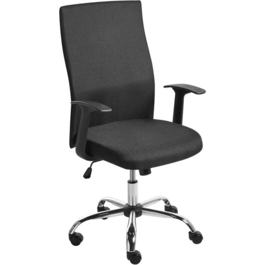Office Chair Black Fabric Upholstery Swivel Desk Computer Adjustable Seat Reclining Backrest ZUNO