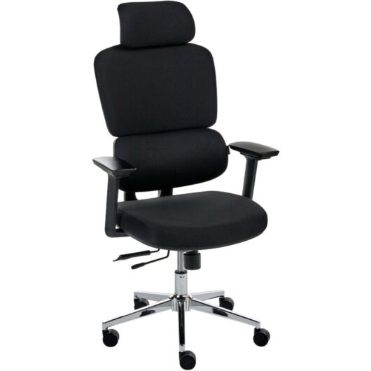 Office Chair Black Polyester Upholstery Adjustable Armrests and Headrest Sliding Seat Height Adjustment Swivel Base Tilting Backrest VISCOUNT